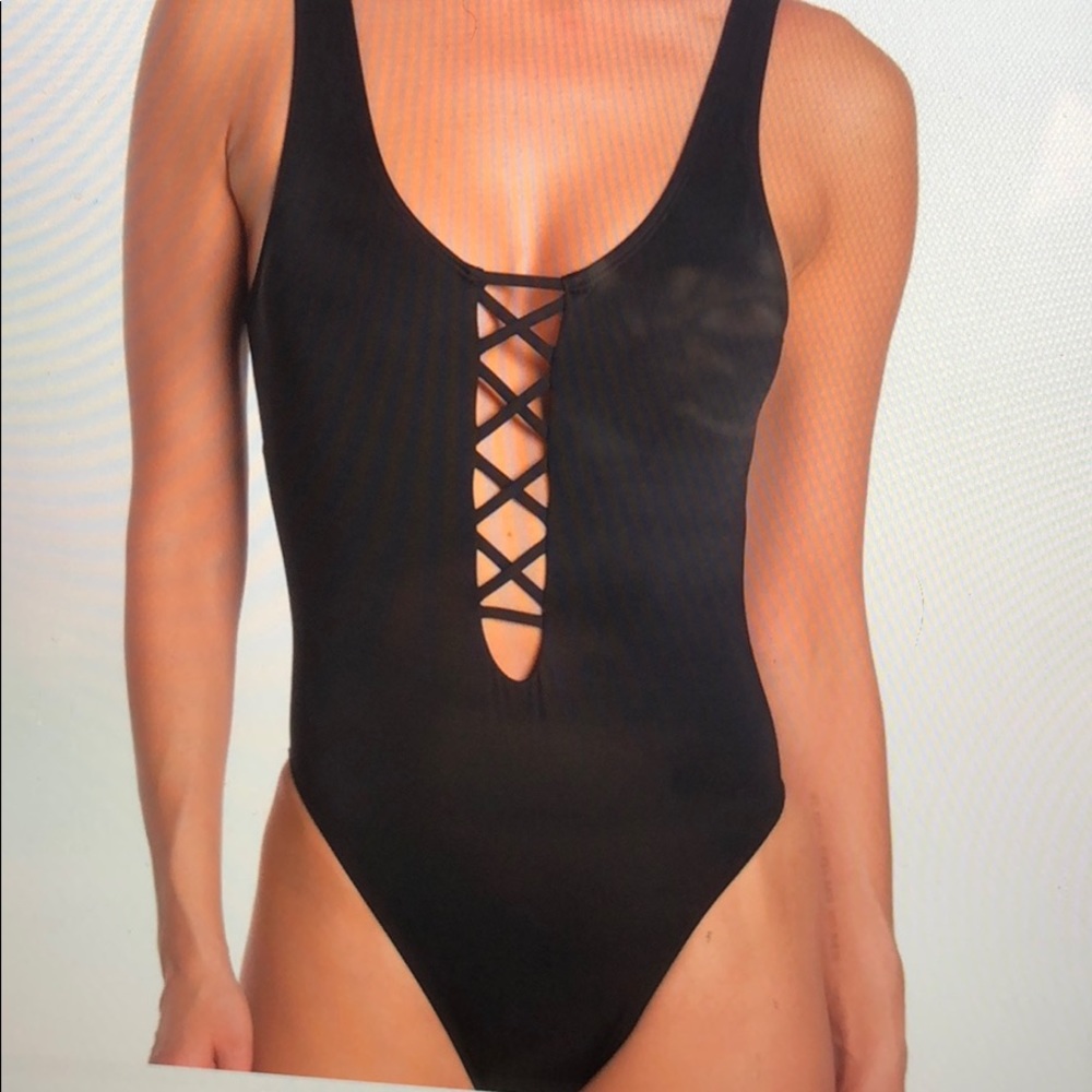 The Bikini Lab Lace Front Blk One Piece Swimsuit M